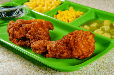 Fried chicken school meal on tray