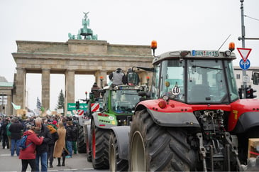 Farming protest in Berlin with supporters and tractors